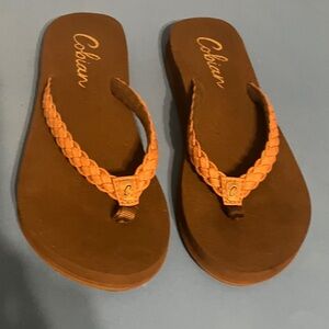 Cobian Women's Brown Sandal with Orange Braided Straps